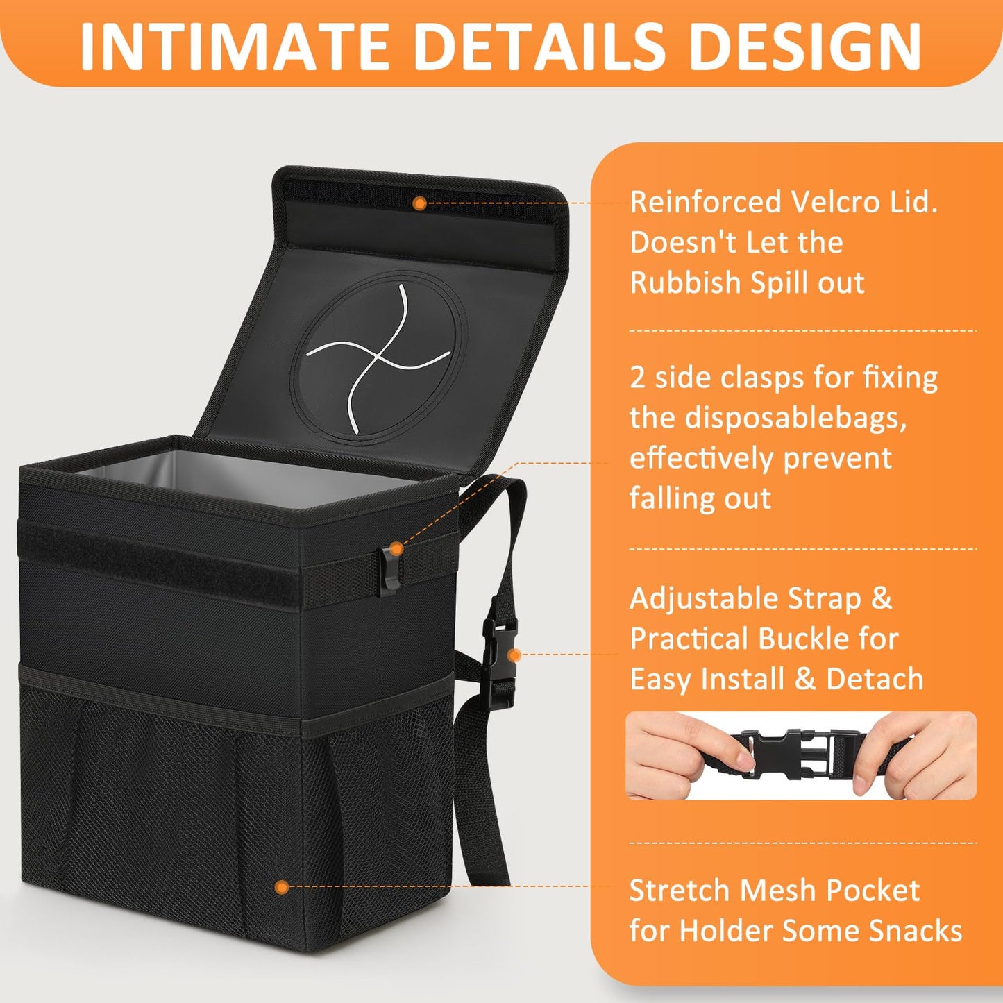 Vankor Hanging Car Trash Bin for Back Seat – Black