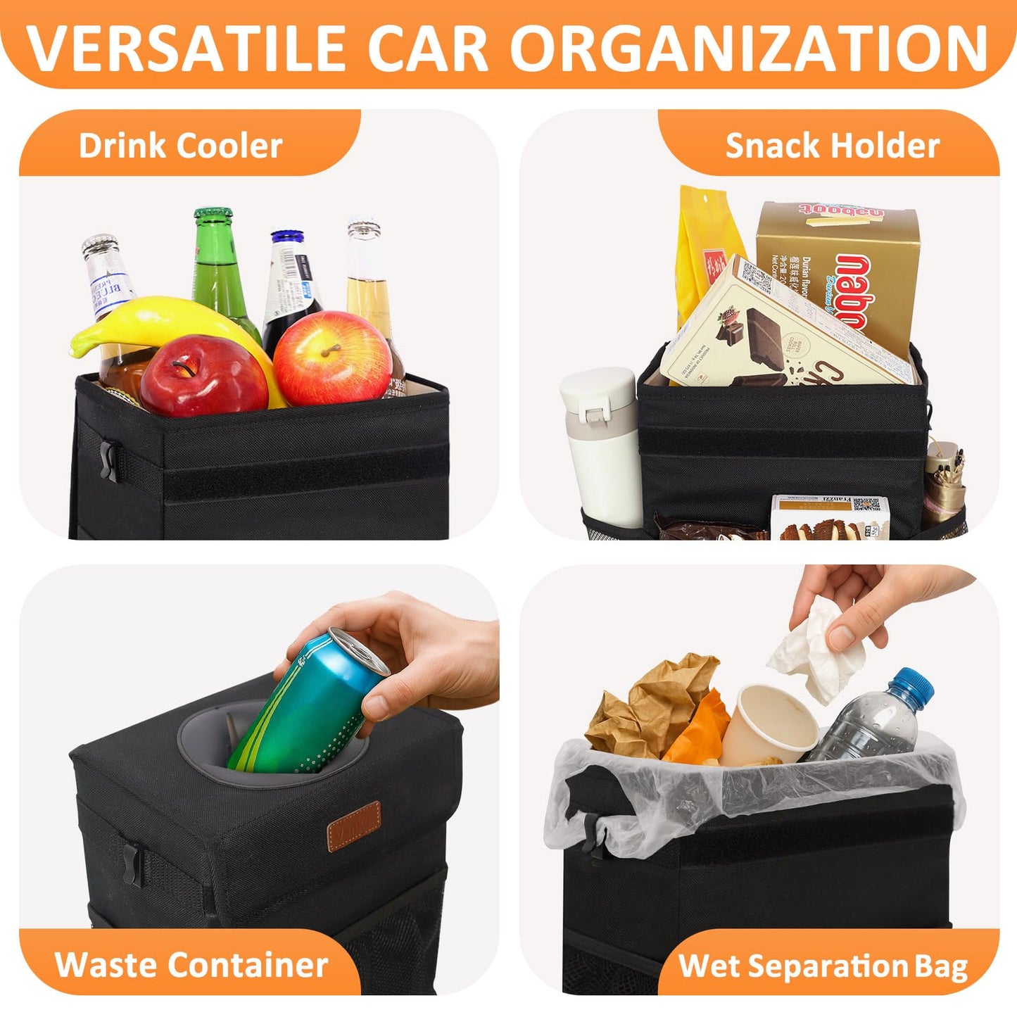 Vankor Hanging Car Trash Bin for Back Seat – Black