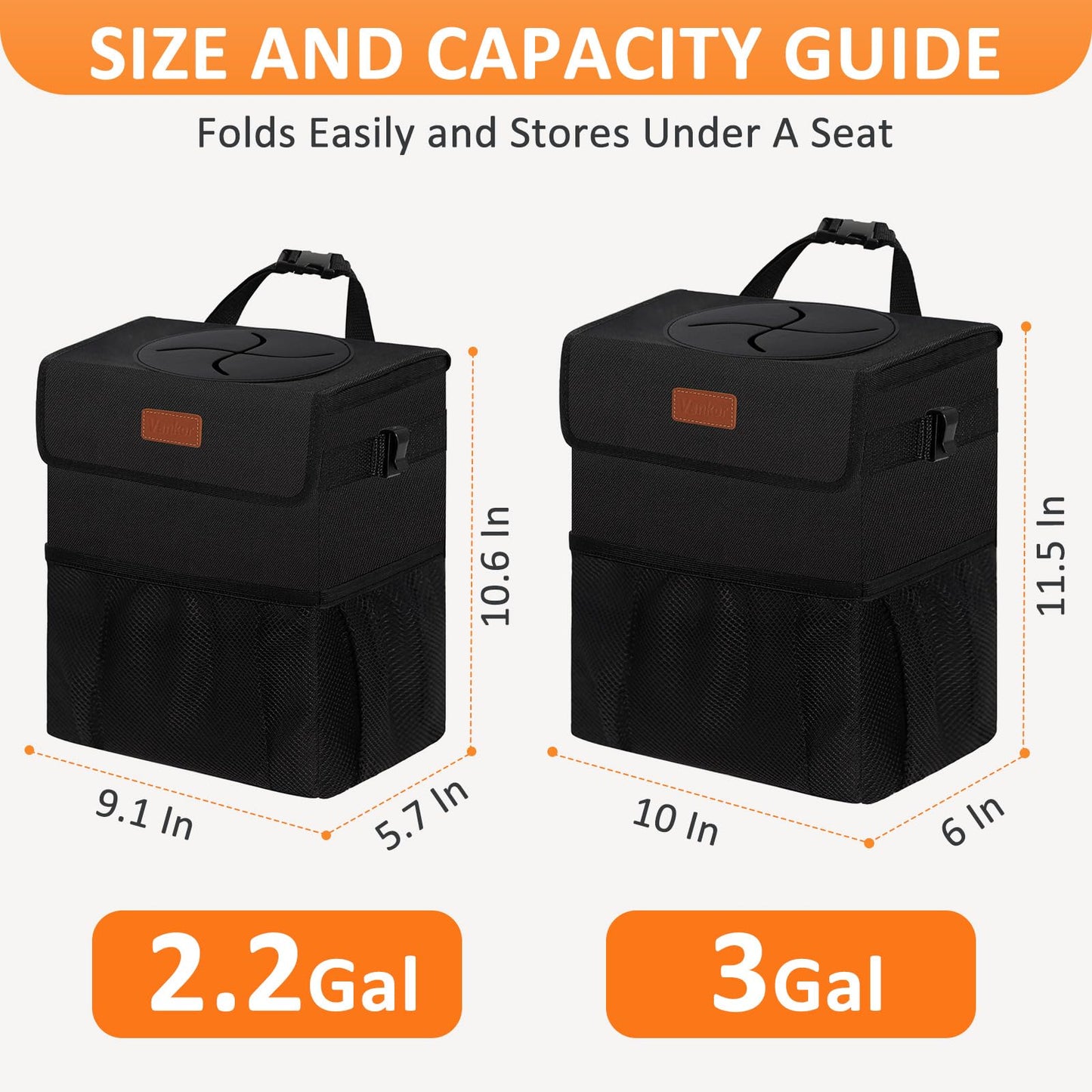 Vankor Hanging Car Trash Bin for Back Seat – Black